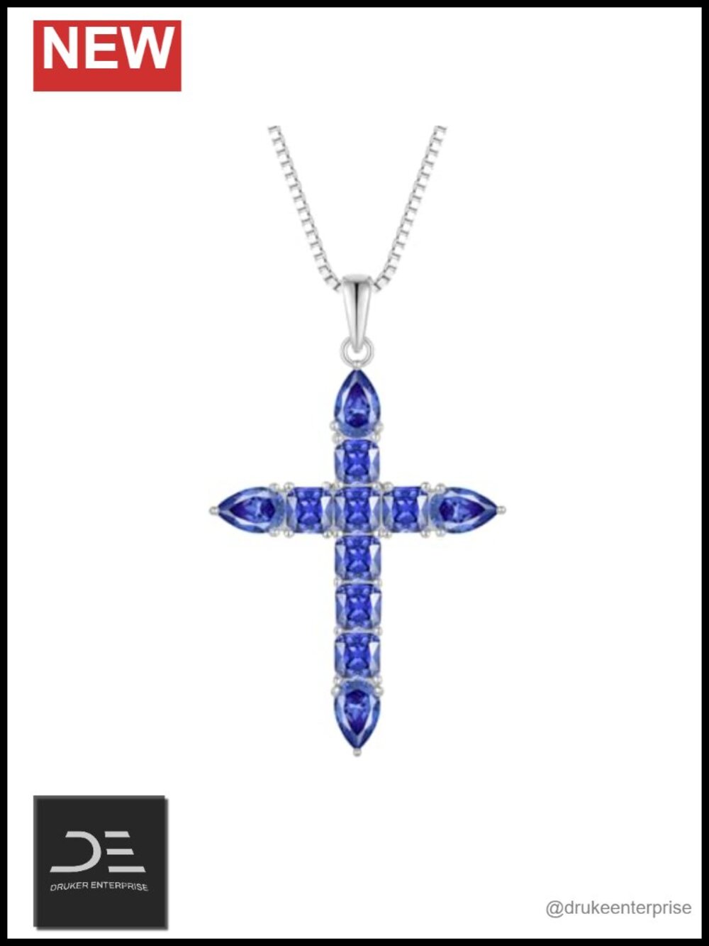 Sterling Silver Created Tanzanite Princess Cut Cross Pendant Necklace 925